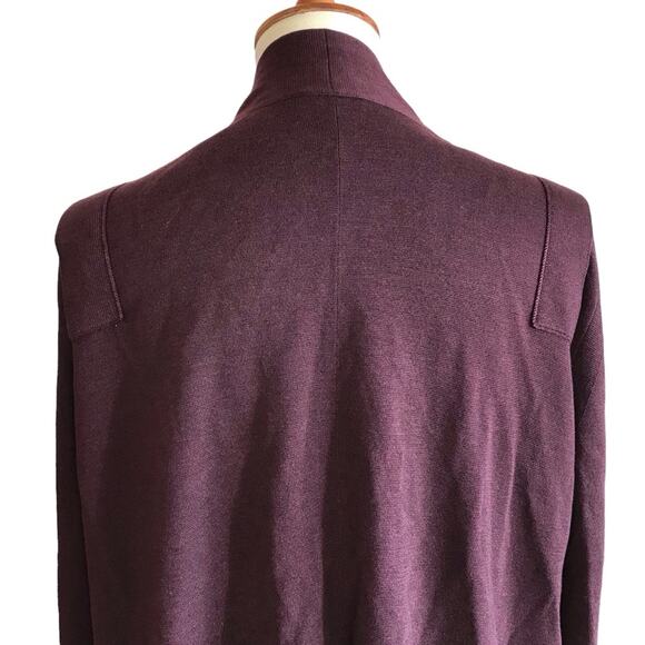 Akris Cashmere Silk Knit Waterfall Front Eggplant Purple Cardgian Sweater 16 - Picture 7 of 13